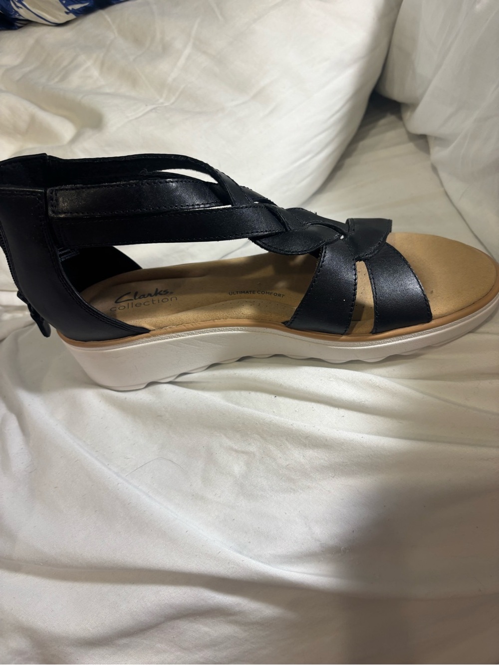 Clark’s Women’s Black Leather Strappy Wedge Sandals “Jillian Bright Sandal” - Picture 2 of 7